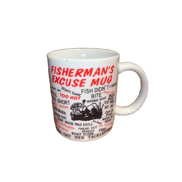 Fisherman's Excuse Mug Funny Fish Fishing Gag Gift Humorous Collectible - Picture 1 of 4